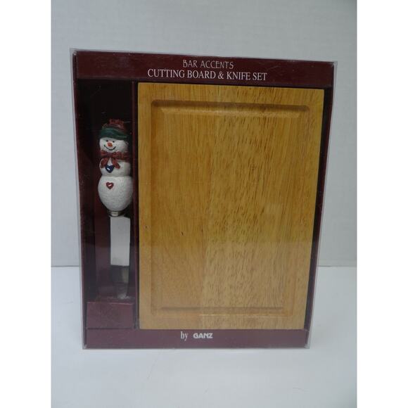Ganz Country Snowman Knife w/Wood Cutting Board Set, Christmas Party New - Picture 1 of 3